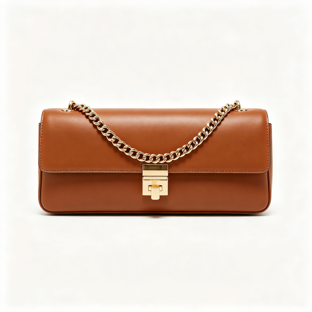 Brown Leather Baguette Bag