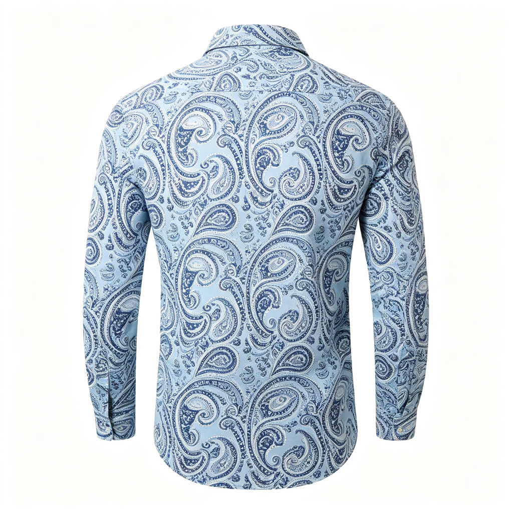 Light Blue Vintage Paisley Print Long Sleeve Shirt – affordable fashion online