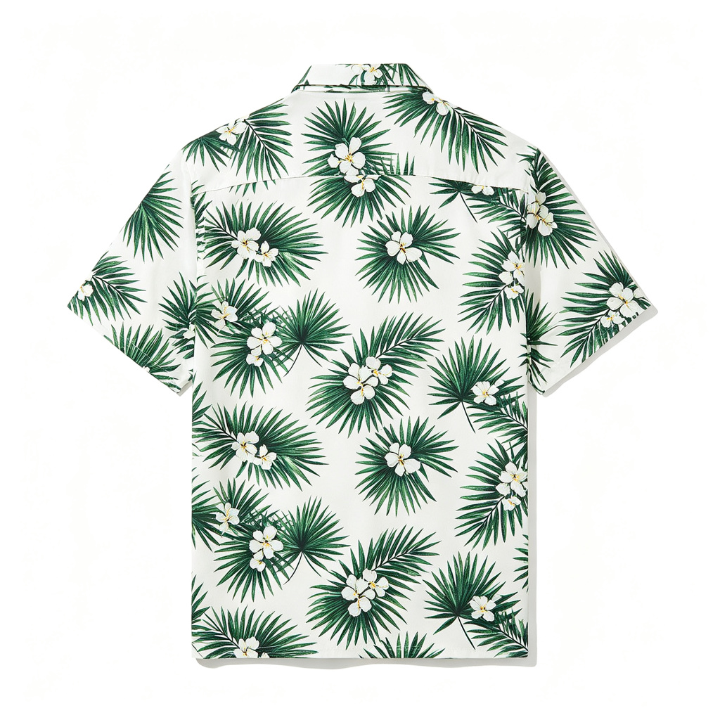 White Tropical Palm Print Short Sleeve Shirt – affordable fashion online