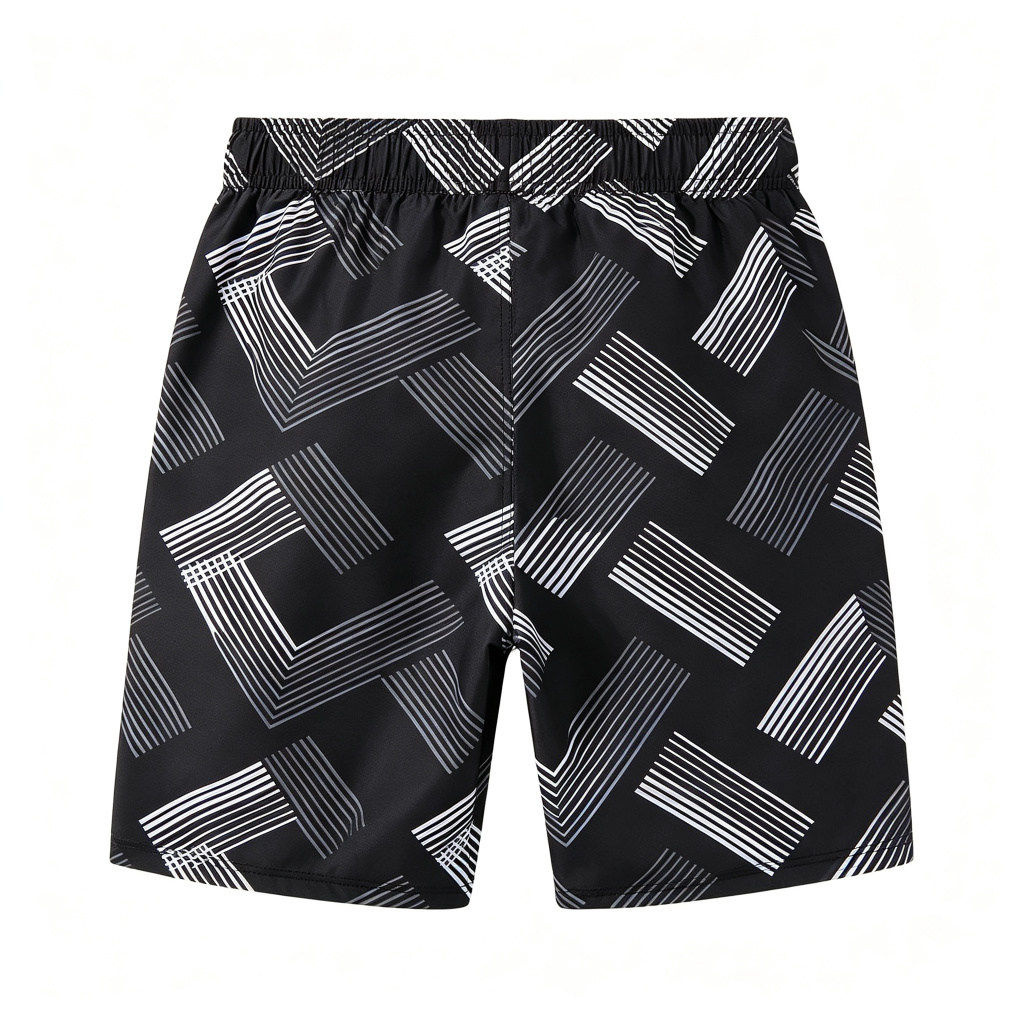 Black Abstract Geometric Print Beach Shorts – casual bottoms and everyday streetwear
