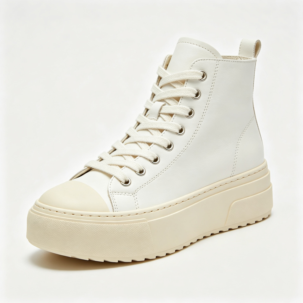 All White Leather High Top Platform Sneakers – comfortable casual shoes and sneakers