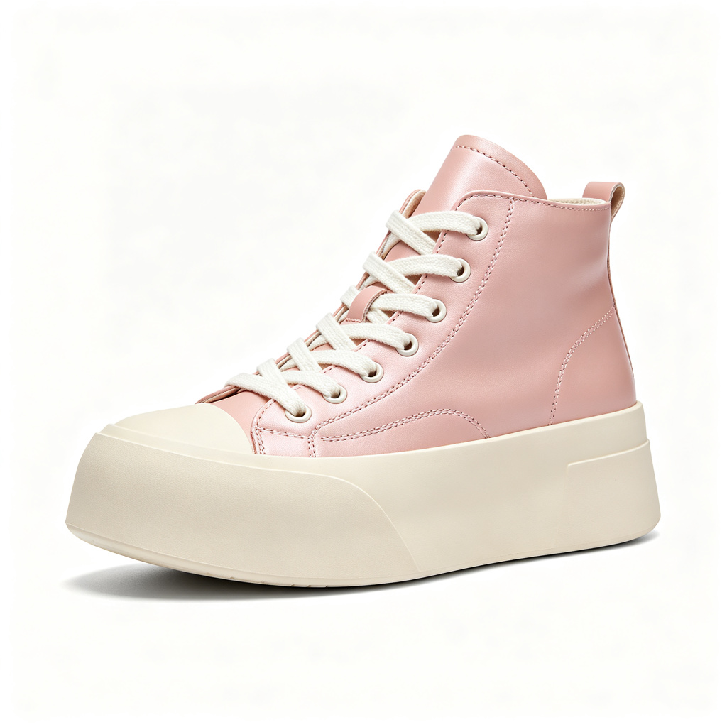Pink Leather High Top Platform Sneakers – comfortable casual shoes and sneakers