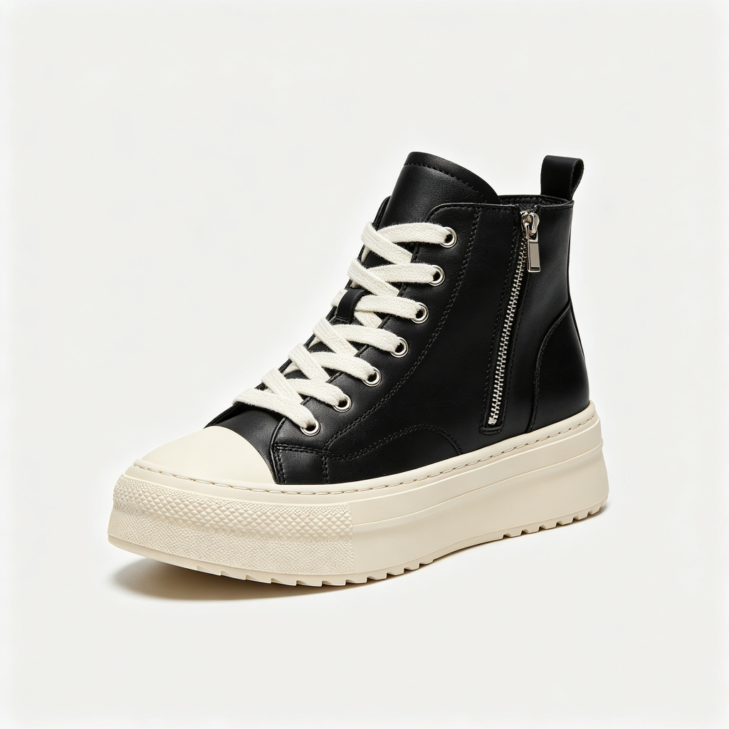 Black Leather High Top Platform Sneakers – comfortable casual shoes and sneakers