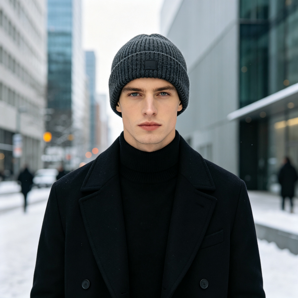 Dark Grey Chunky Ribbed Knit Beanie – unisex hat and everyday headwear