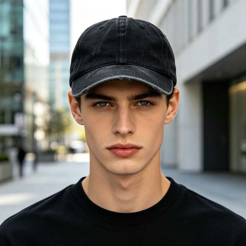 Black Distressed Washed Baseball Cap – unisex hat and everyday headwear
