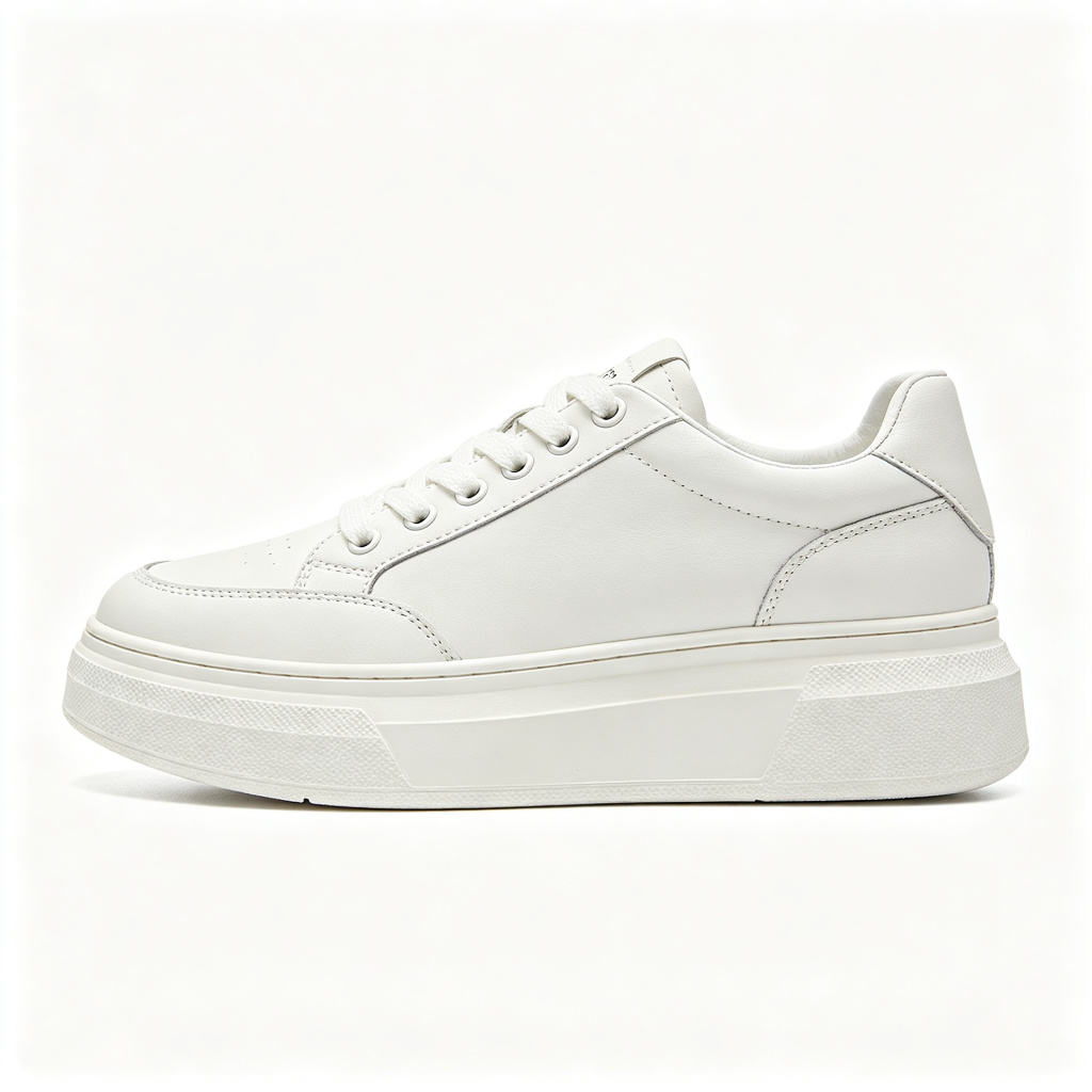 White Leather Platform Chunky Sole Sneakers