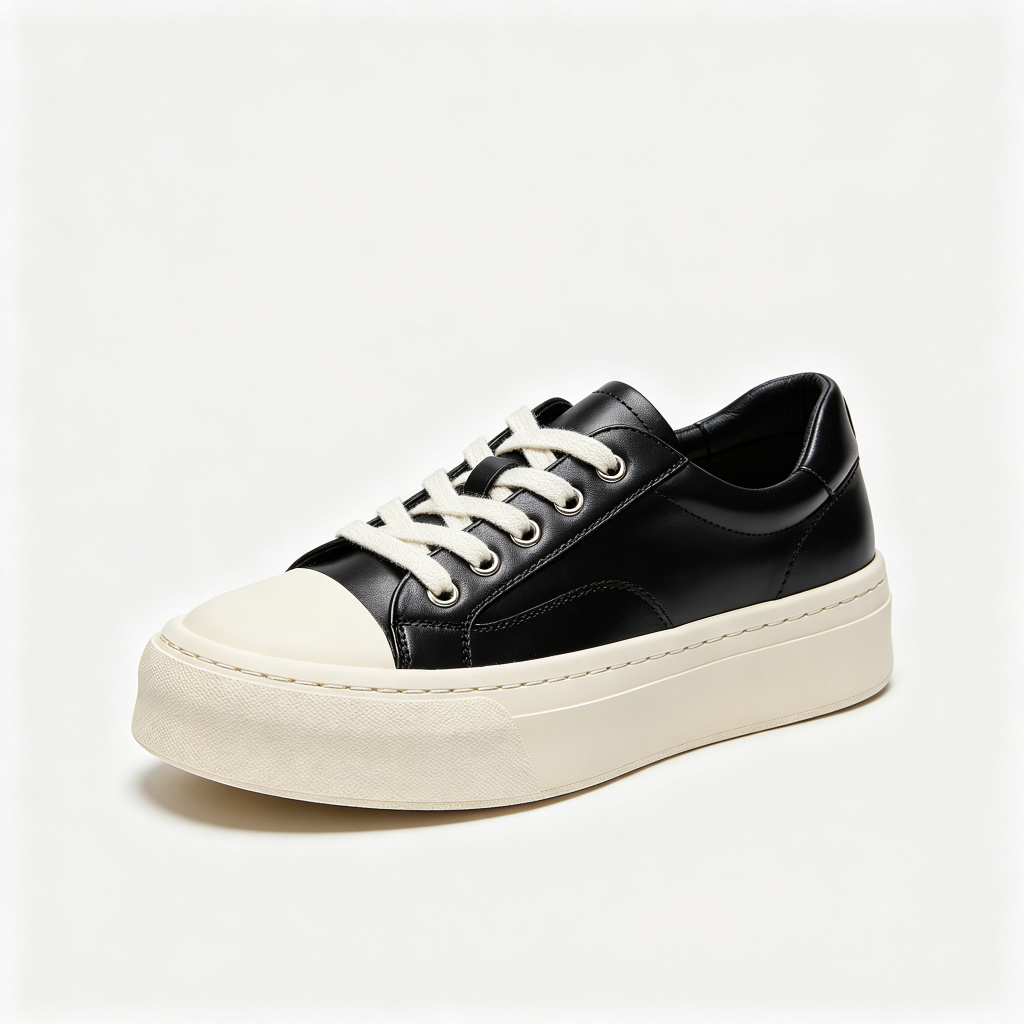 Black Leather Low Top Platform Sneakers