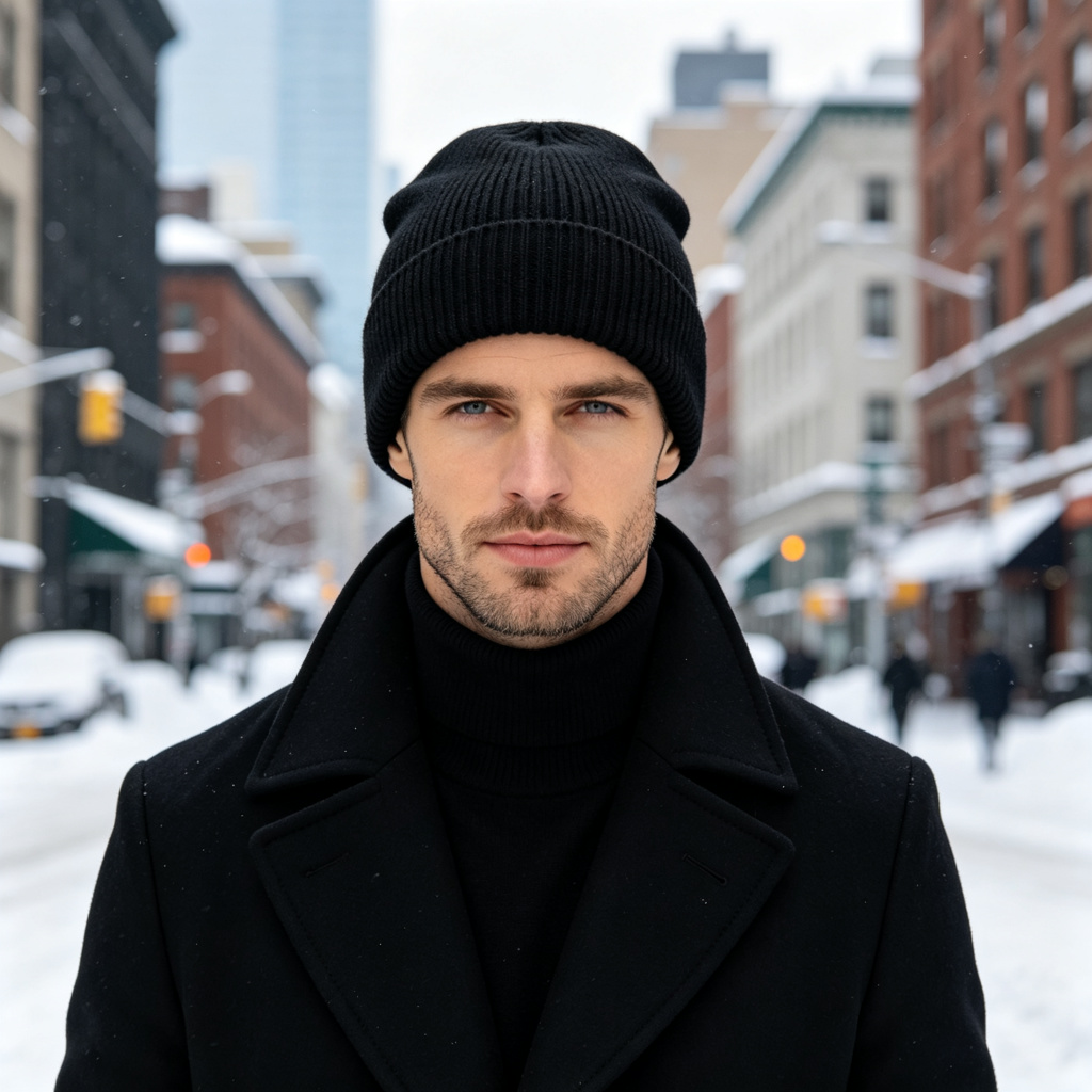 Black Ribbed Knit Cuff Beanie