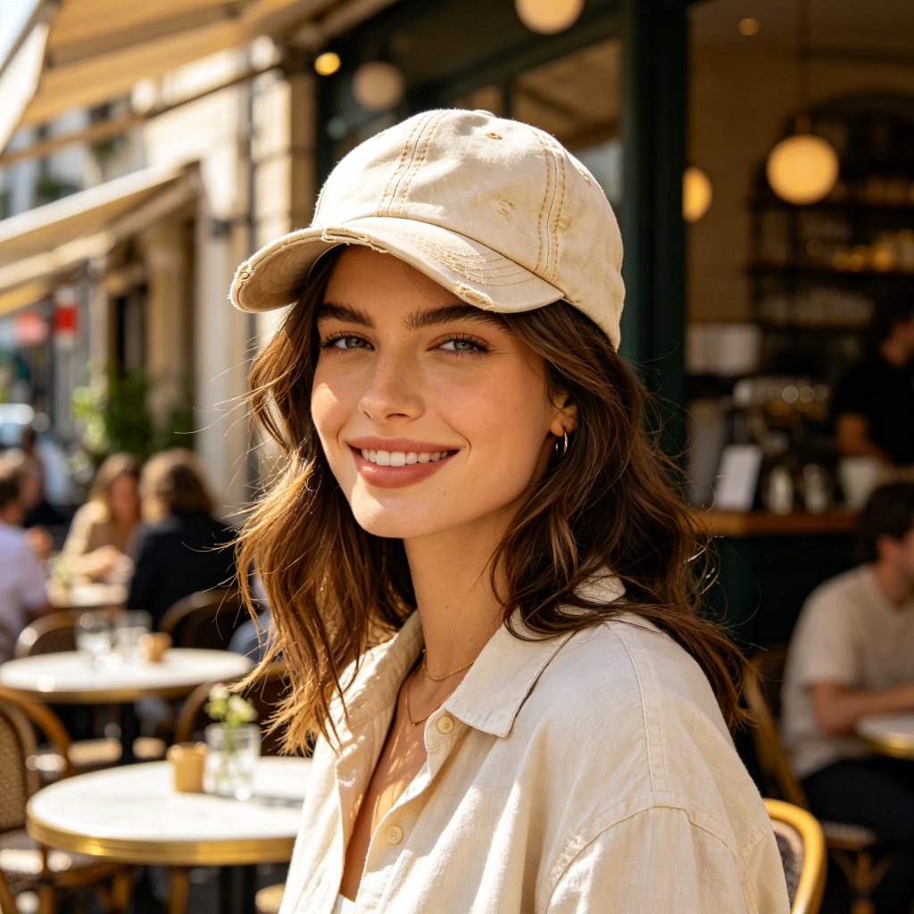 Beige Washed Distressed Baseball Cap