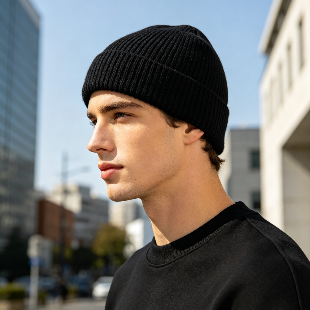 Black Ribbed Knit Cuff Beanie