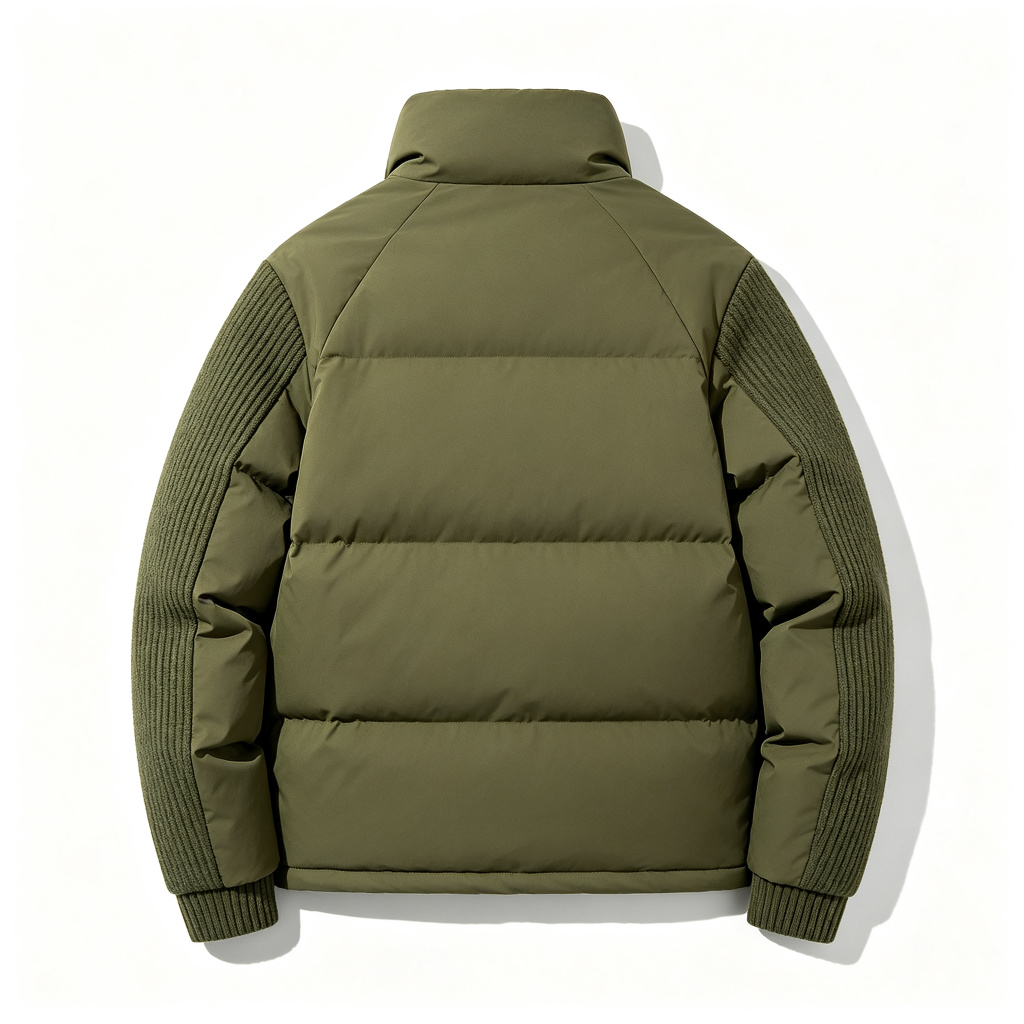 Army Green Knit Sleeve Stand Collar Down Jacket