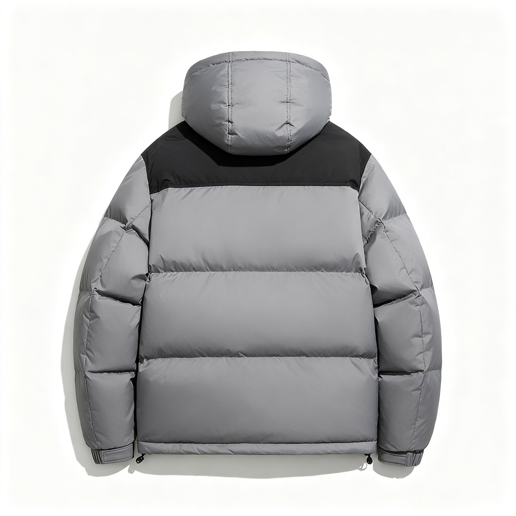 GrayColor-Block Hooded Down Jacket