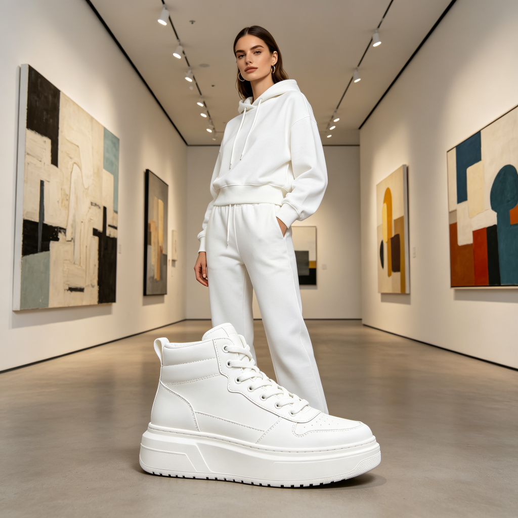 All White Leather High Top Platform Sneakers – comfortable casual shoes and sneakers