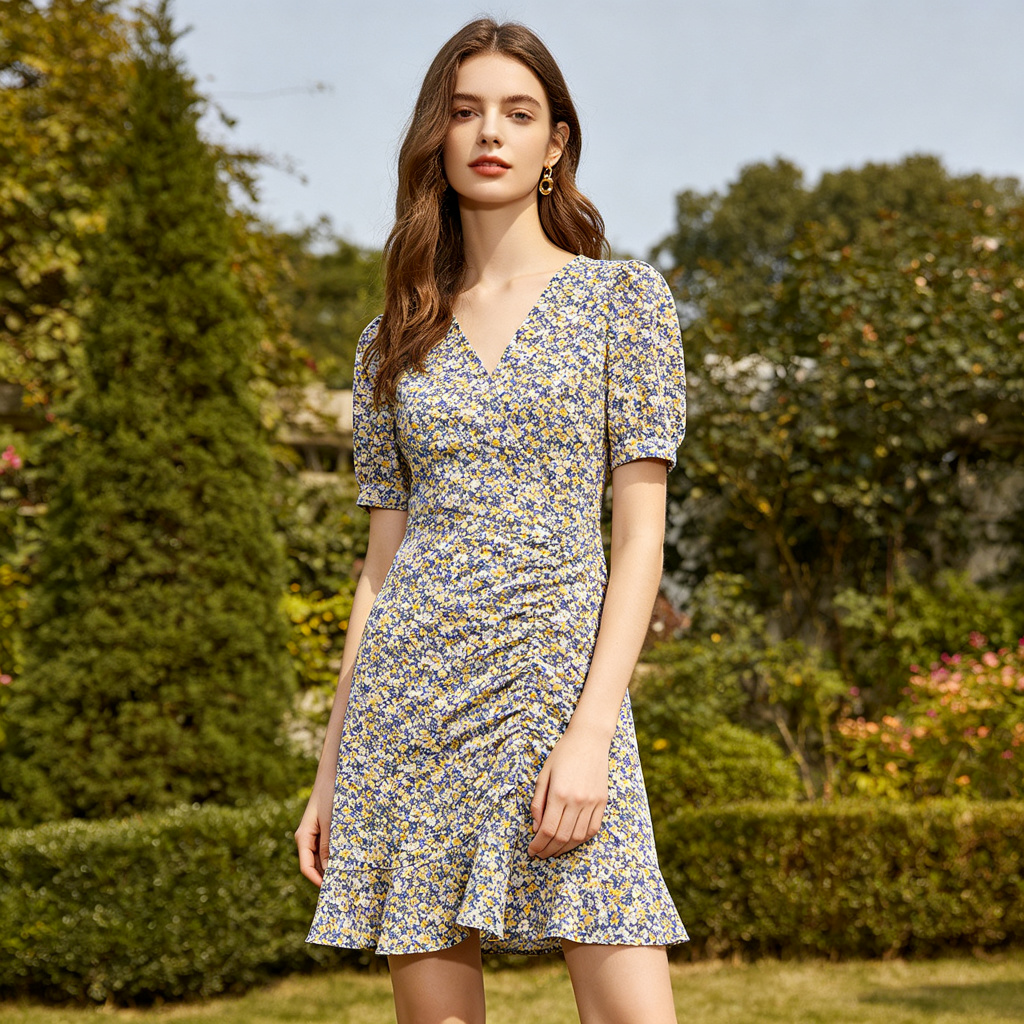 Floral Print V-Neck Mini Dress – affordable fashion online