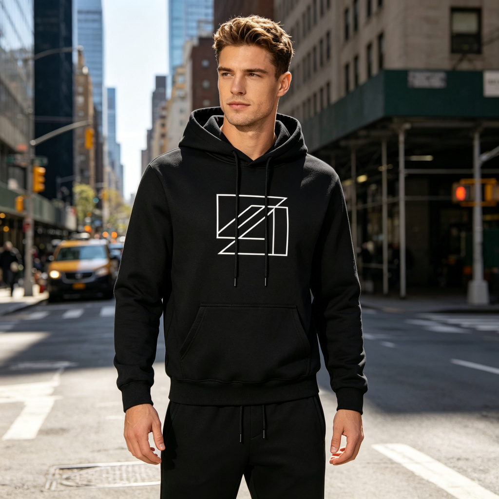 Black Geometric Print Hoodie & Sweatpants Set – casual hoodie and streetwear sweatshirt