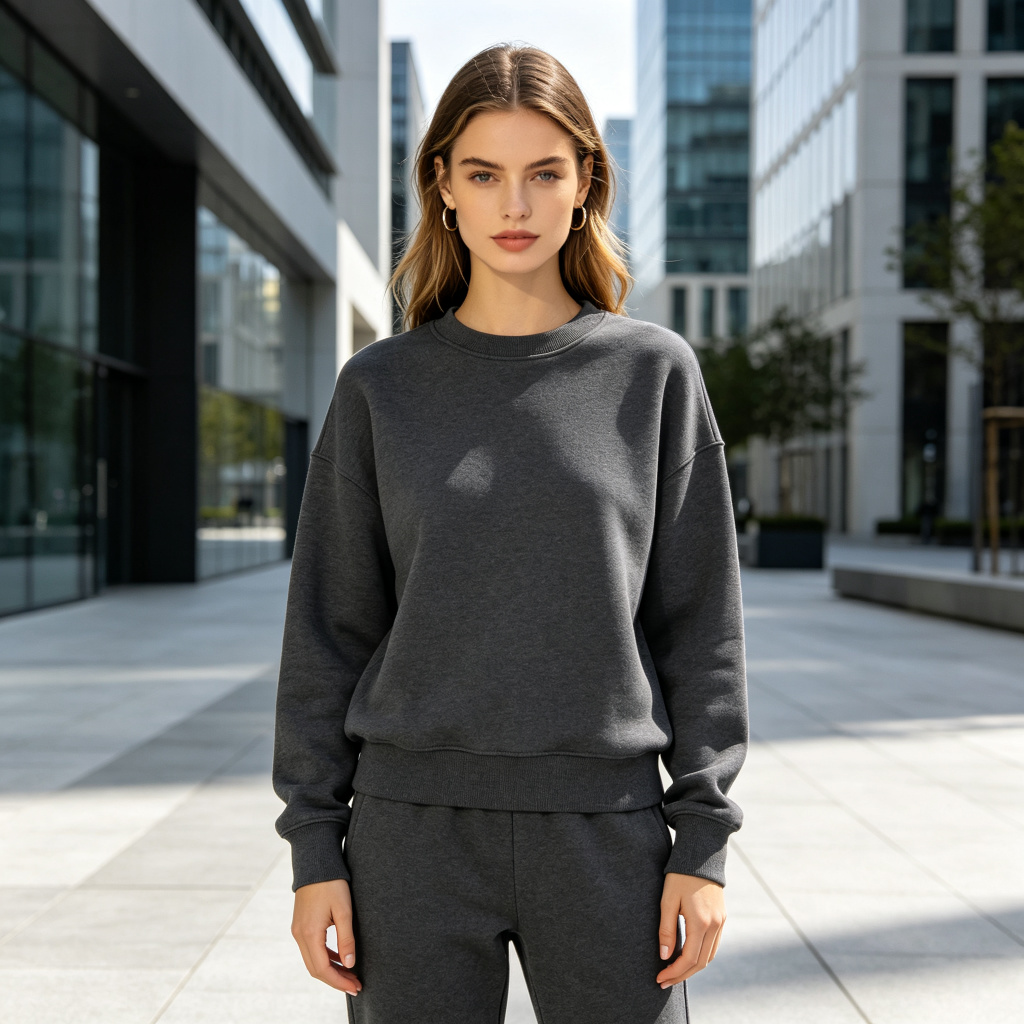 Dark Grey Crew Neck Sweatshirt & Sweatpants Set – casual hoodie and streetwear sweatshirt