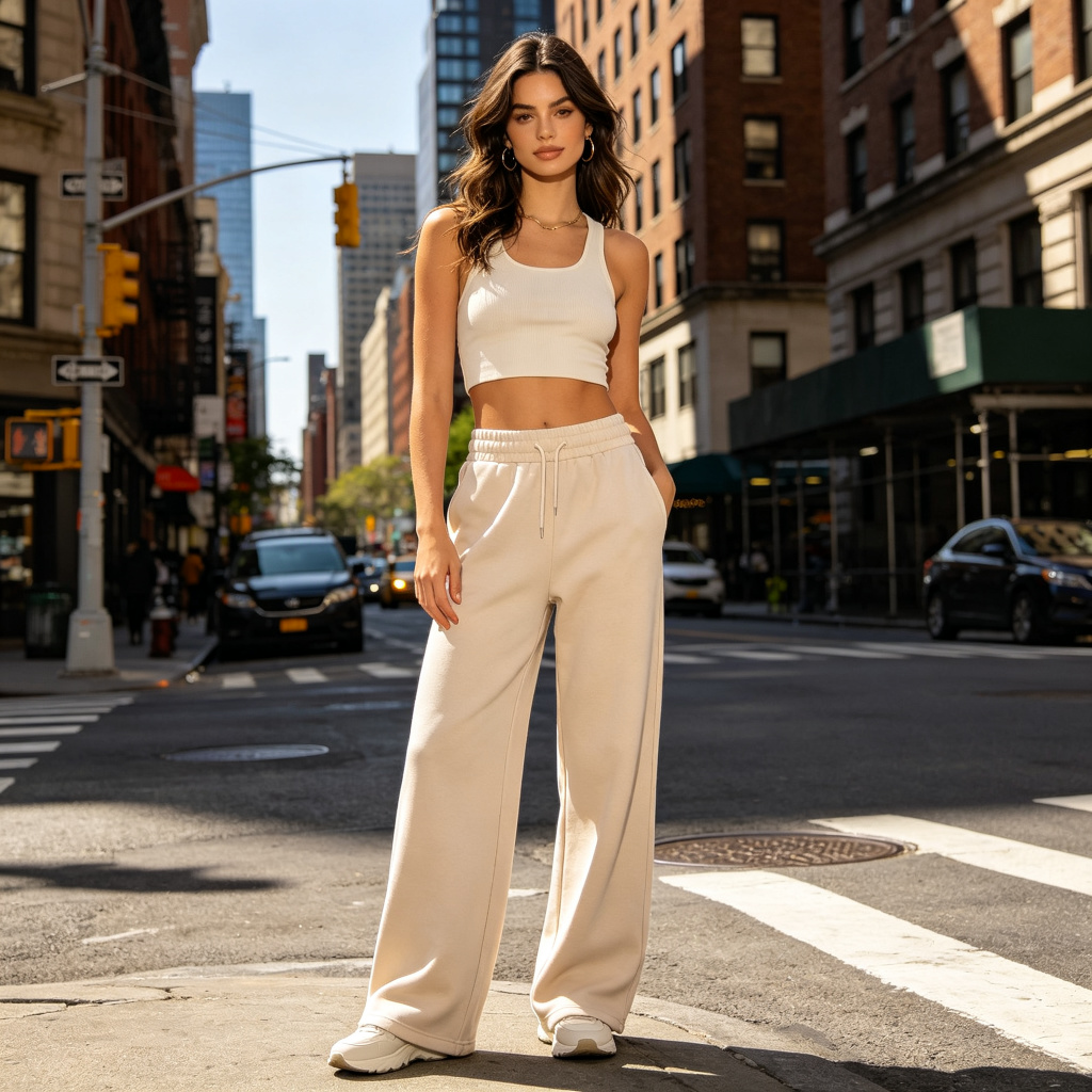 Beige Wide Leg Sweatpants – casual bottoms and everyday streetwear