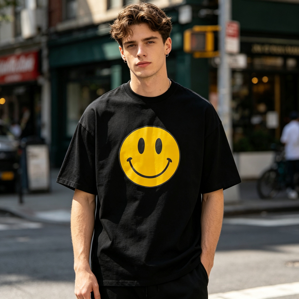 Black Smiley Face Graphic Oversized T-Shirt – casual T-shirt and everyday top
