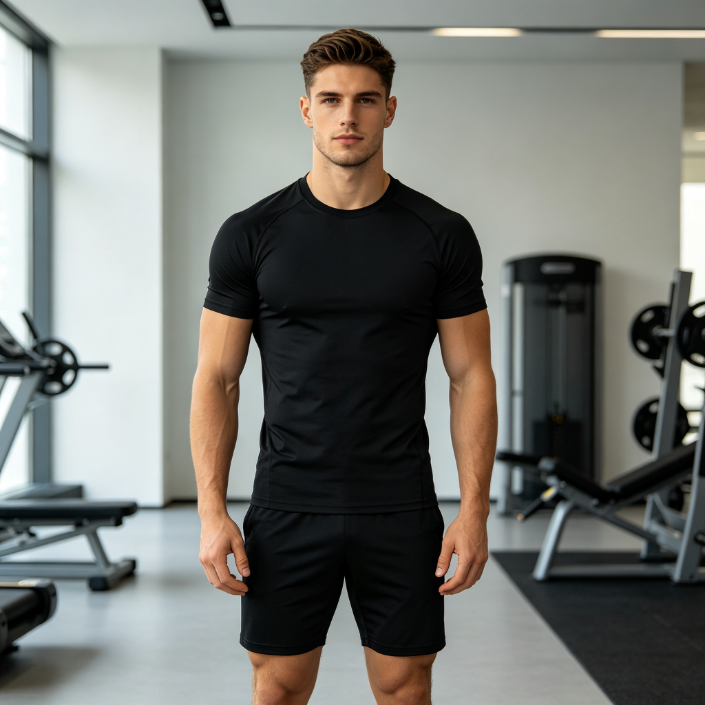 Black Athletic Short Sleeve T-Shirt & Shorts Set – casual T-shirt and everyday top