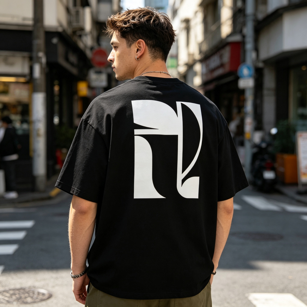 Black Back Abstract Geometric Print Oversized Tee – casual T-shirt and everyday top