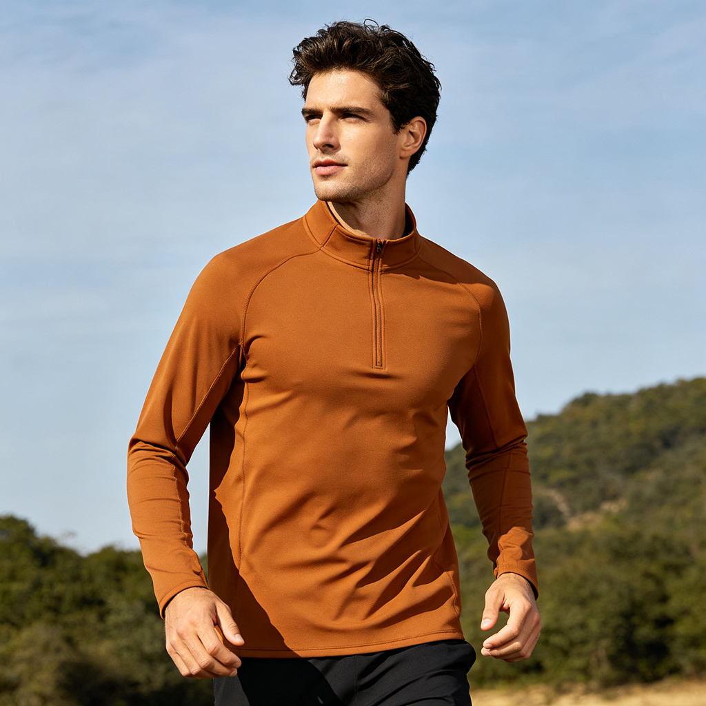 Caramel Half-Zip Long Sleeve Athletic Top – affordable fashion online