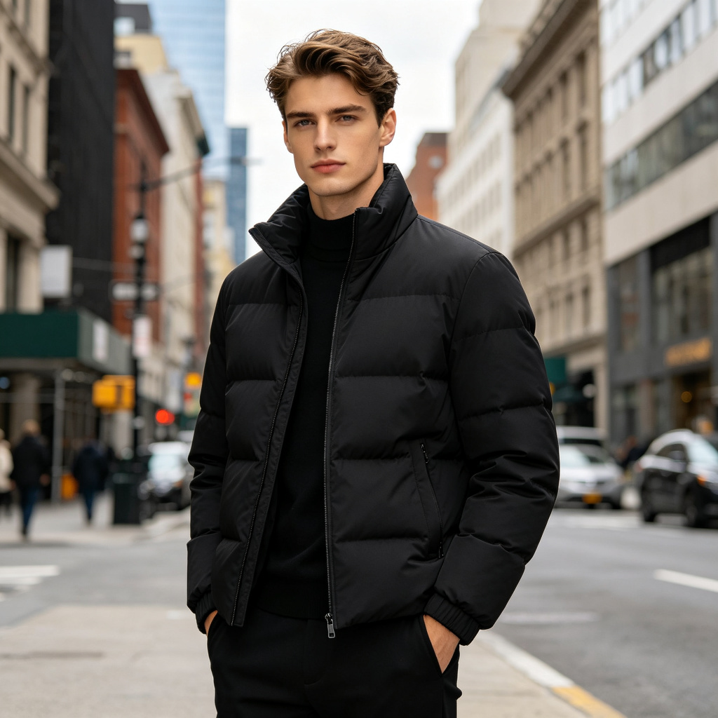 BlackCropped Stand-Collar Down Jacket