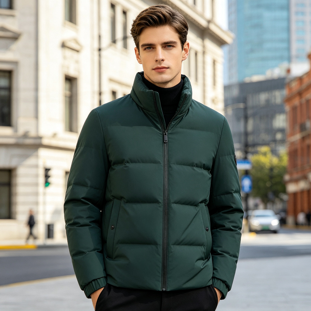 Forest GreenStand-Collar Down Jacket