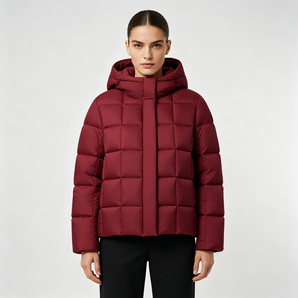 BurgundyHooded Down Jacket