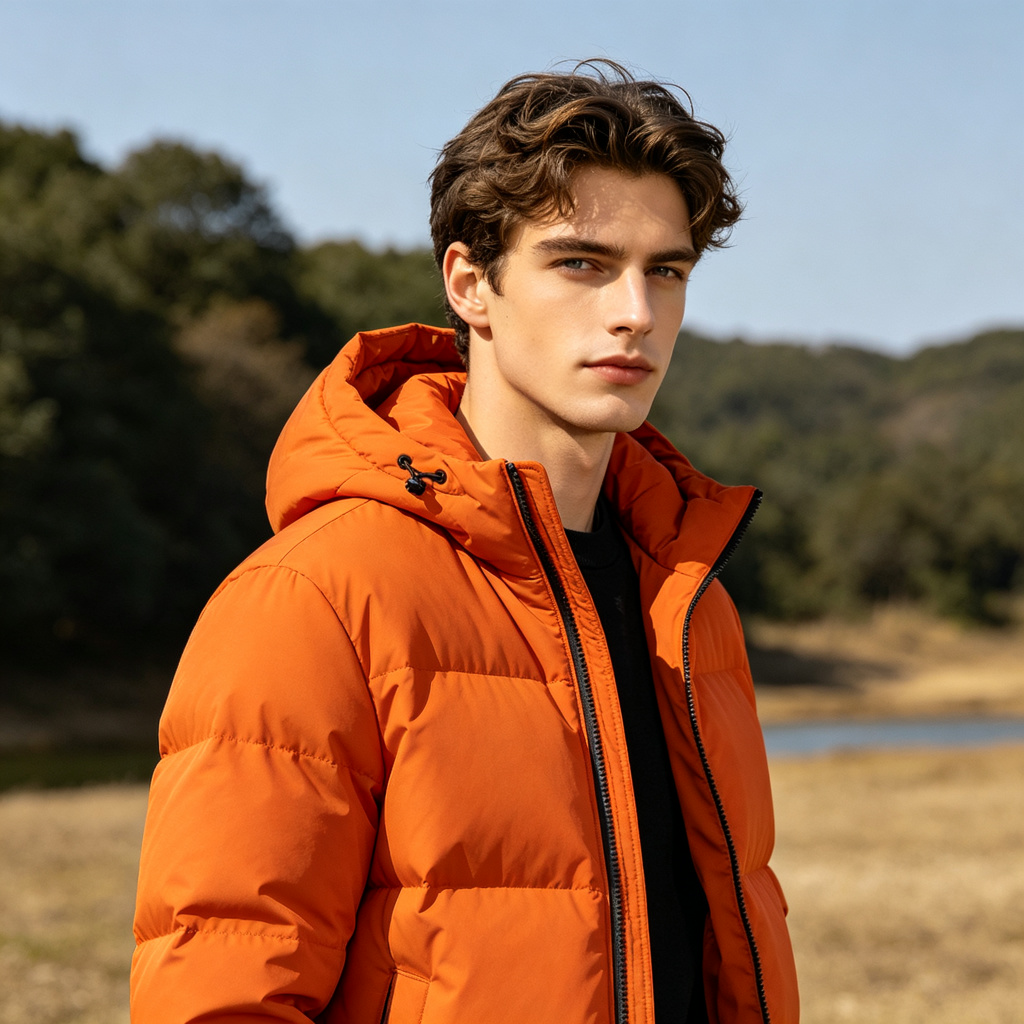 OrangeHooded Down Jacket