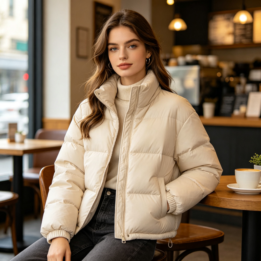 BeigeStand-Collar Down Jacket