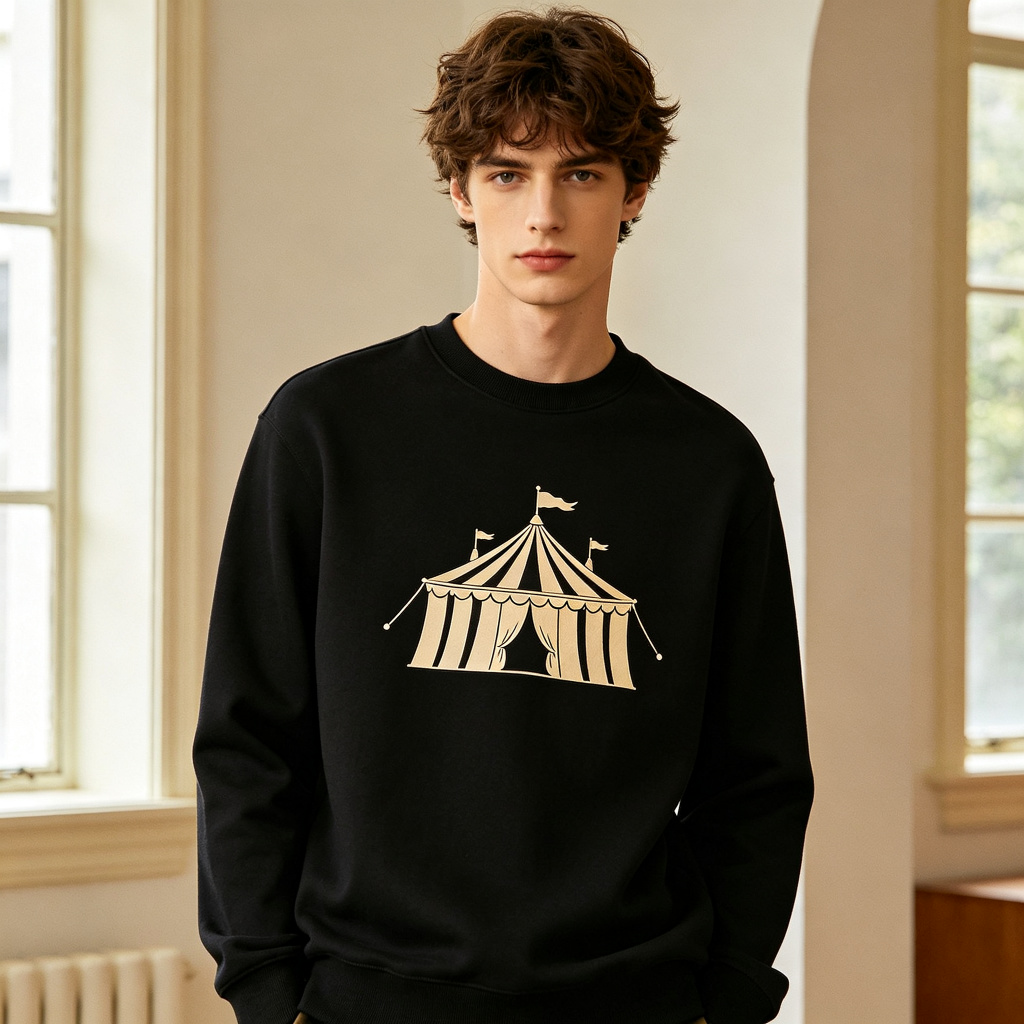Black Circus Tent Graphic Print Crew Neck Sweatshirt