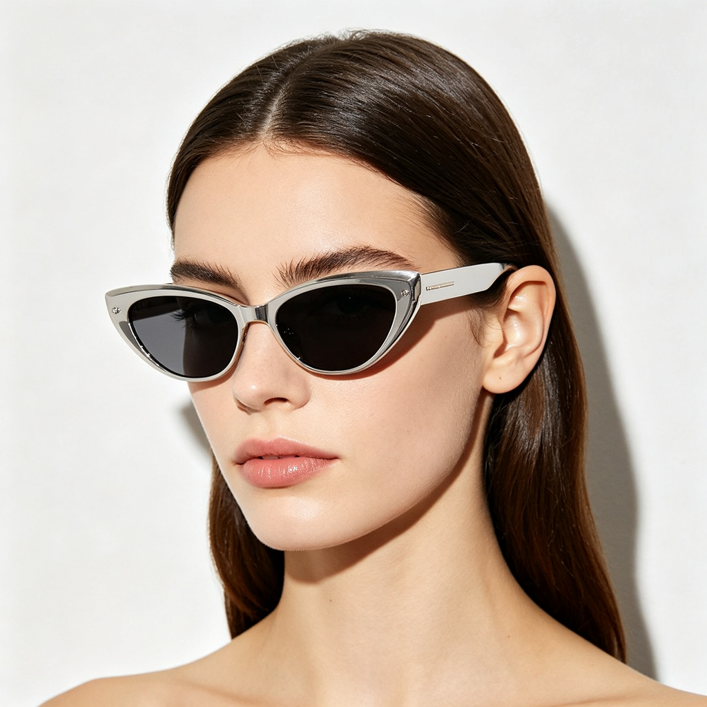 Silver Metal Cat Eye Sunglasses