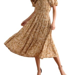 Kleid – Blumenmuster, Senf