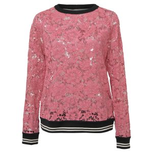 Valentino Sweatshirt – mit Spitze, Rundhalsausschnitt, Rosa, Baumwolle, 7766532456508