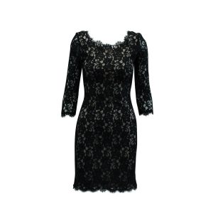 Diane Von Furstenberg Kleid – mit Spitze, Langarm, Schwarz, Viskose, 7833247809596