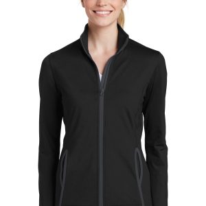 Sport-Tek Damen-Jacke – Sport-Wick, elastisch, Kontrast, durchgehender Reißverschluss
