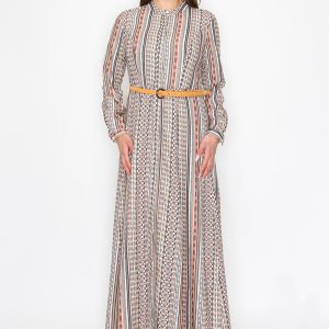 Kleid – Streifenmuster, Mehrfarbig, Maxi, 7832922095676