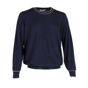 Brunello Cucinelli Pullover – Rundhalsausschnitt, Marineblau, Blau, Baumwolle