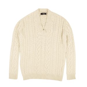 Pullover – Sahne, V-Ausschnitt, gestrickt