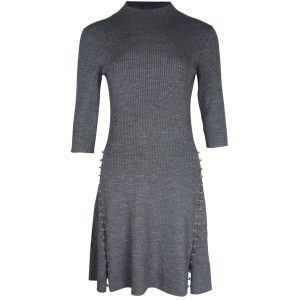 Maje Kleid – verziert, gerippt, gestrickt, Mini, Grau, Polyacryl, 7748816633916