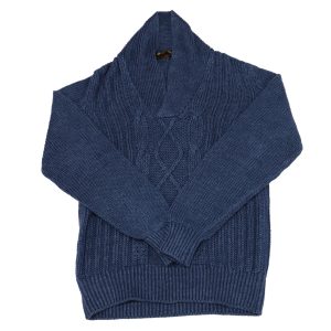 Loro Piana Pullover – gerippt, V-Ausschnitt, Zopfstrick, Blau, Leinen, 7766494904380