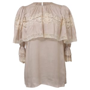 Dolce & Gabbana Top – Rüschen, mit Spitze, Bluse, Beige, Seide, 7766520594492