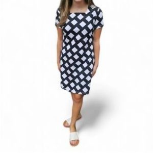 Kleid – mit Diamanten, bedruckt, eckiger Ausschnitt, Schwarz, Weiß