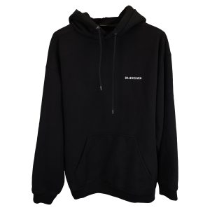 Balenciaga Pullover – Frottee, Logo, Kapuzenpullover, Schwarz, Baumwolle, 7833167003708