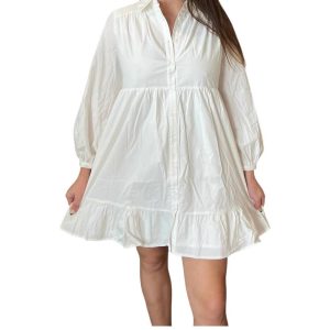 Hemd – Popeline, Mini, Kleid, Weiß, 7733681127484
