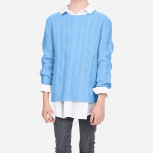 Mädchen-Pullover – Zopfstrick, Himmelblau, 7733637775420