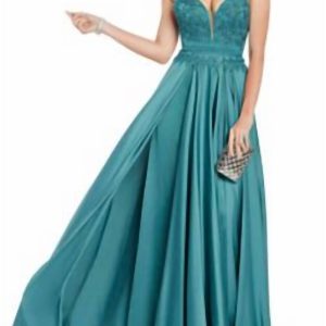 Kleid – Satin, mit Stickerei, Grün