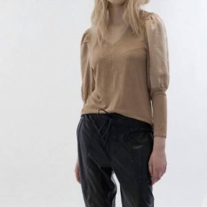 Bluse – Langarm, V-Ausschnitt, Gold