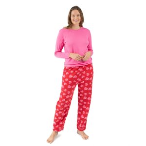 Damen-Top – Baumwolle, Fleece, Hose, Schlafanzug, Herzmotiv