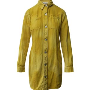 Ganni Hemd – Denim, Knopfleiste vorne, Mini, Kleid, Gelb, Baumwolle
